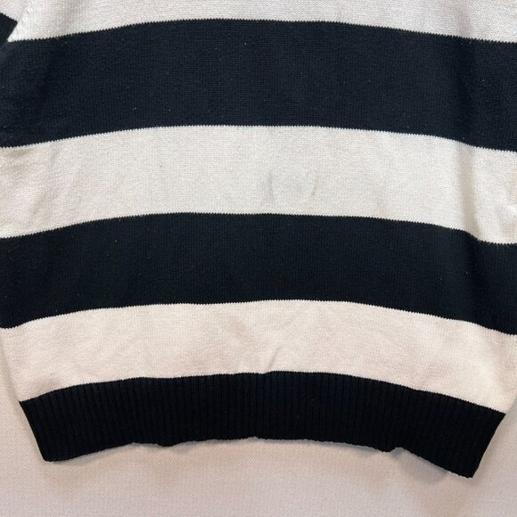 Chaps Womens Full Zip Sweater Size 3X Black White Striped Rib Knit Mock Neck Y2K - Picture 11 of 12